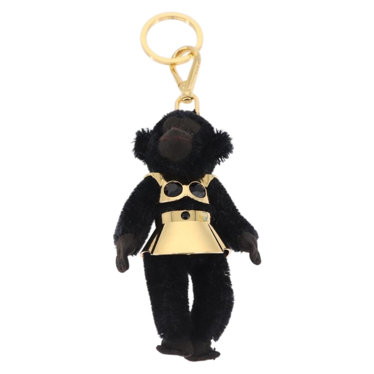 PRADA Gorilla Charm Metal Black Gold Tone Auth 196726M