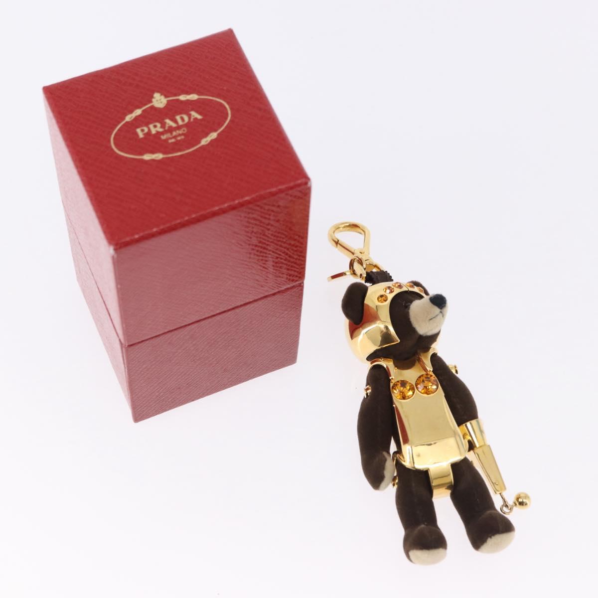 PRADA Bear Charm Metal Brown Gold Tone Auth 196728M