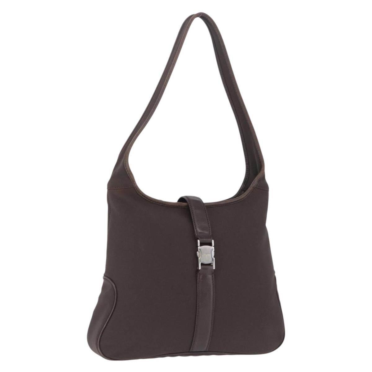 Salvatore Ferragamo Shoulder Bag Canvas Brown Silver Auth 196735A