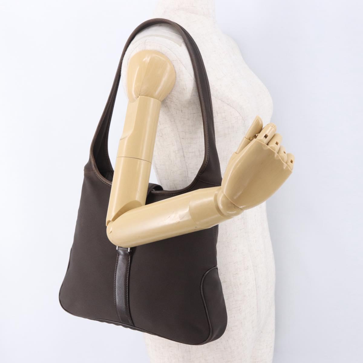 Salvatore Ferragamo Shoulder Bag Canvas Brown Silver Auth 196735A