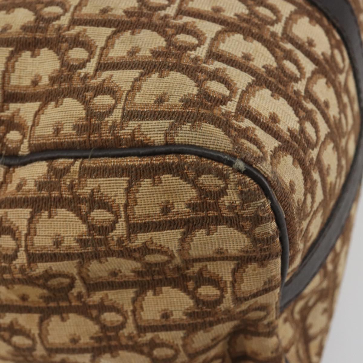 Christian Dior Trotter Canvas Hand Bag Brown Gold Auth 196736