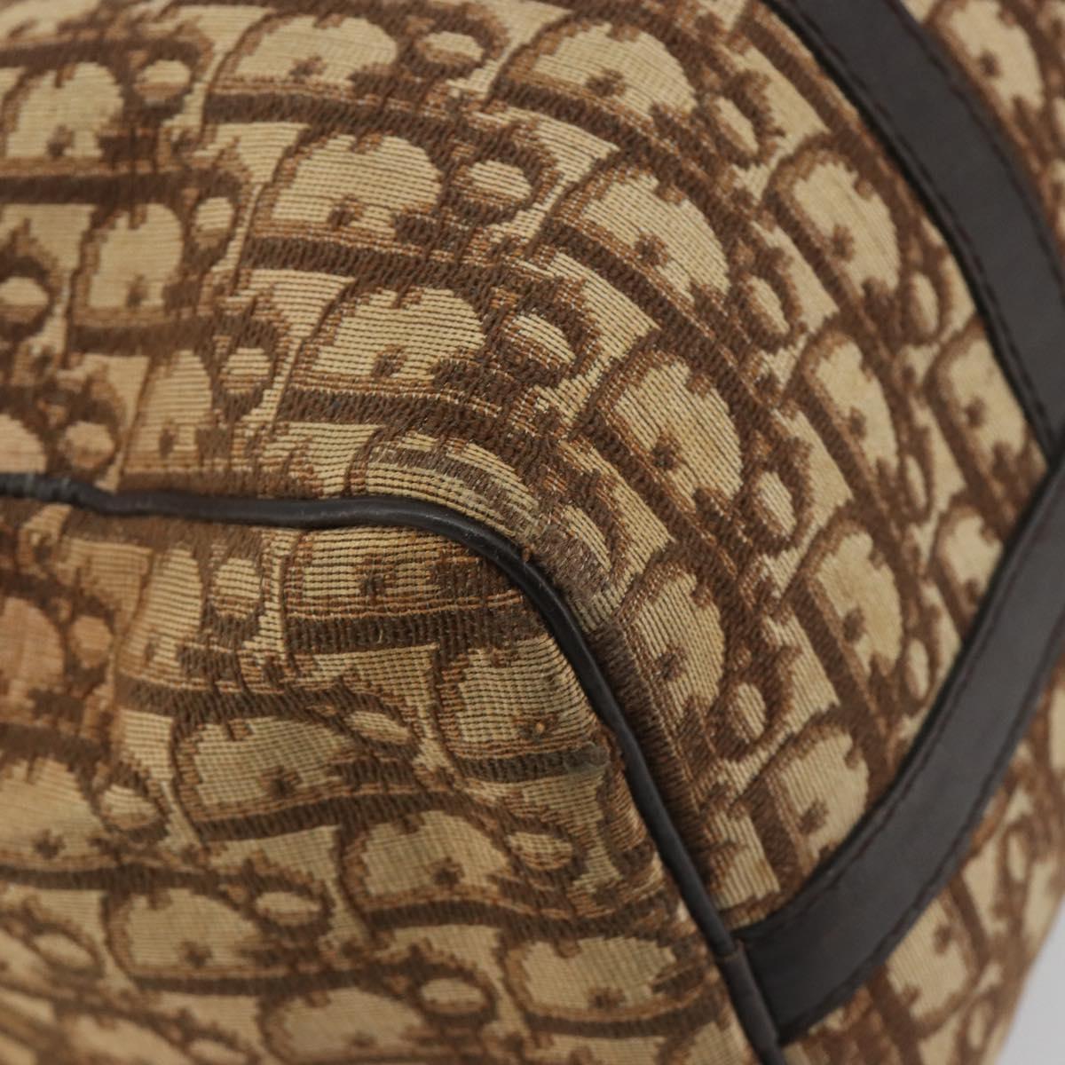 Christian Dior Trotter Canvas Hand Bag Brown Gold Auth 196736