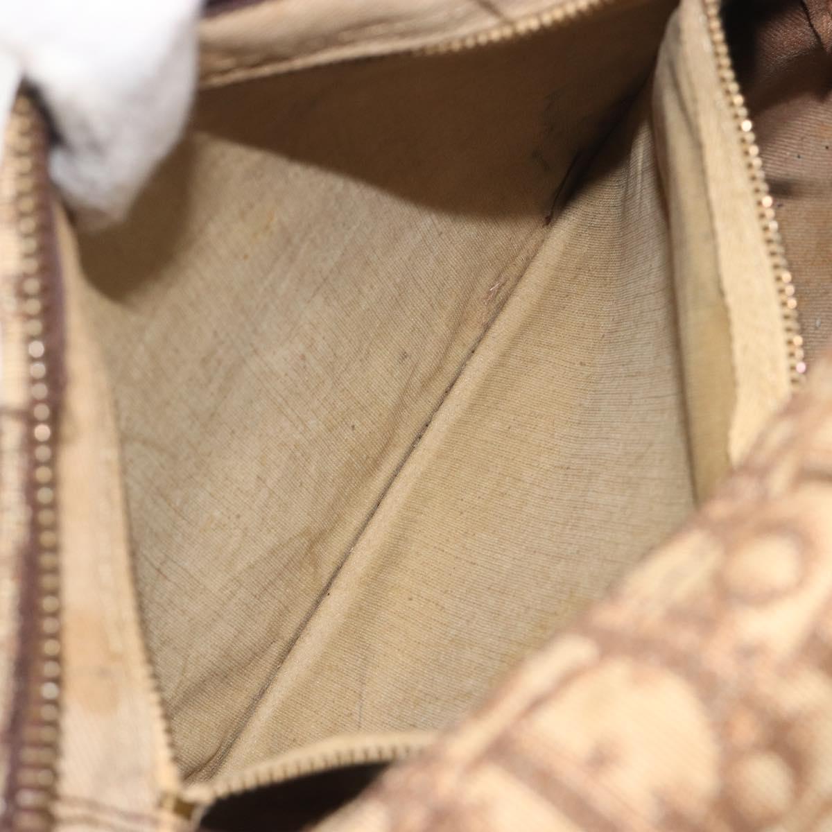 Christian Dior Trotter Canvas Hand Bag Brown Gold Auth 196736