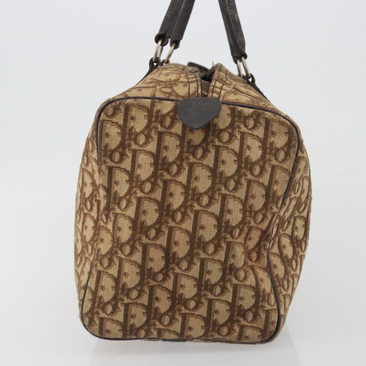 Christian Dior Trotter Canvas Hand Bag Brown Gold Auth 196736