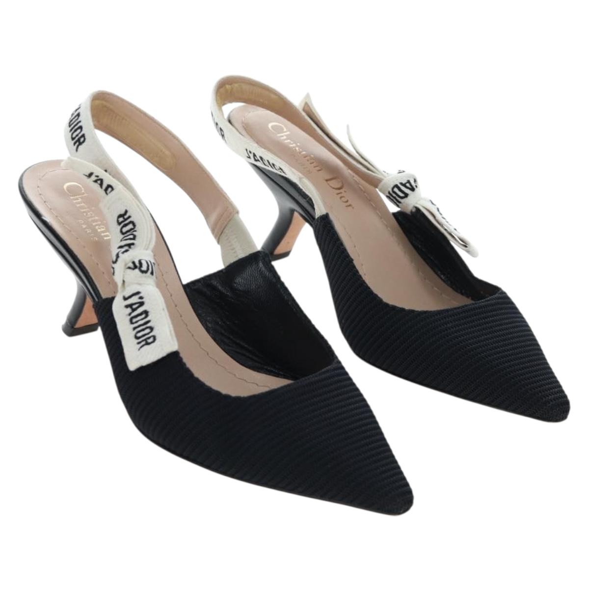 Christian Dior Slingback Pumps Leather Black Auth 196738M