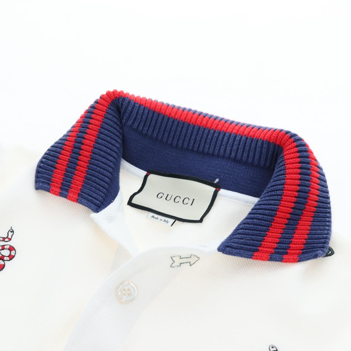 GUCCI Polo Shirt Short-Sleeved T-Shirt Cotton S White Auth 196745M
