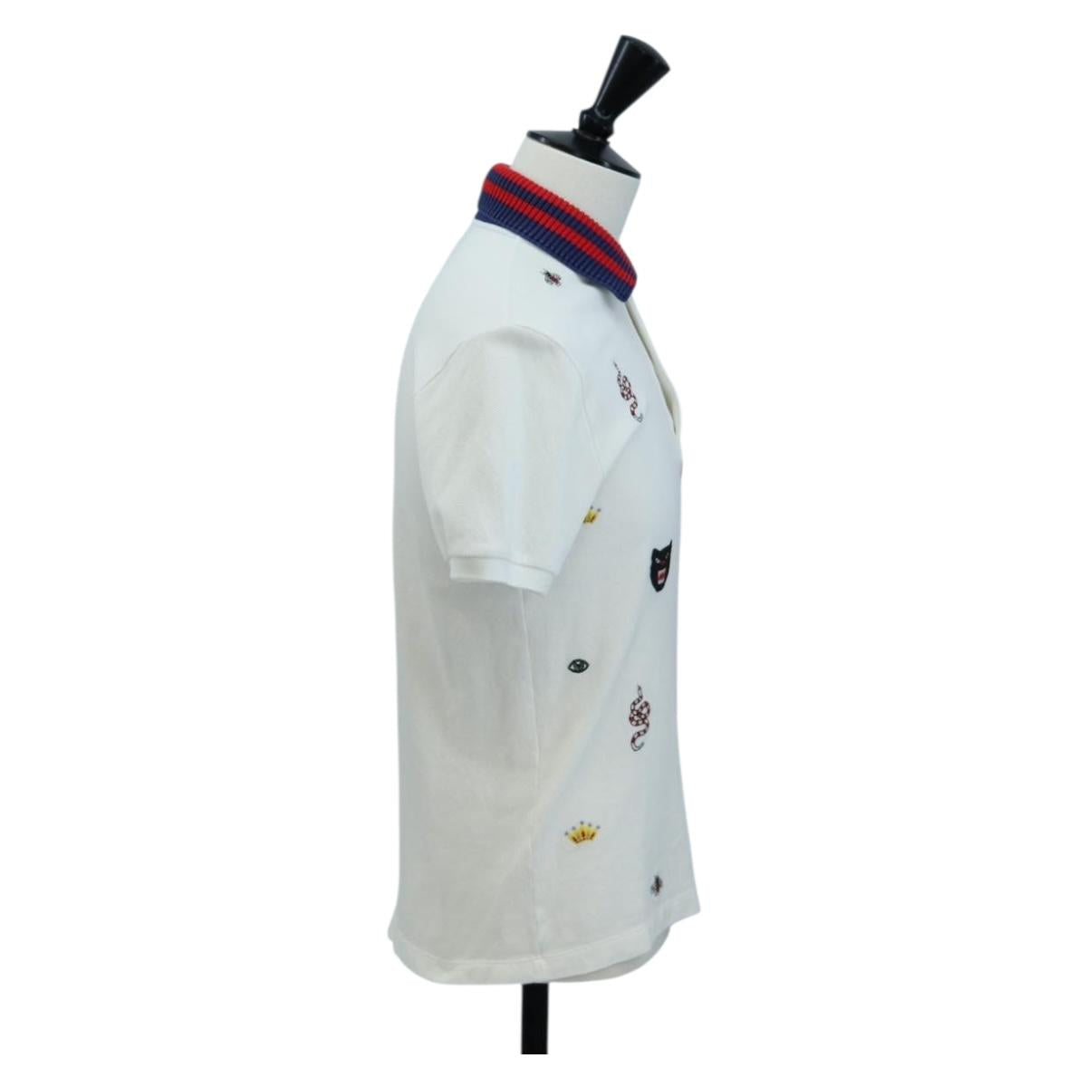 GUCCI Polo Shirt Short-Sleeved T-Shirt Cotton S White Auth 196745M