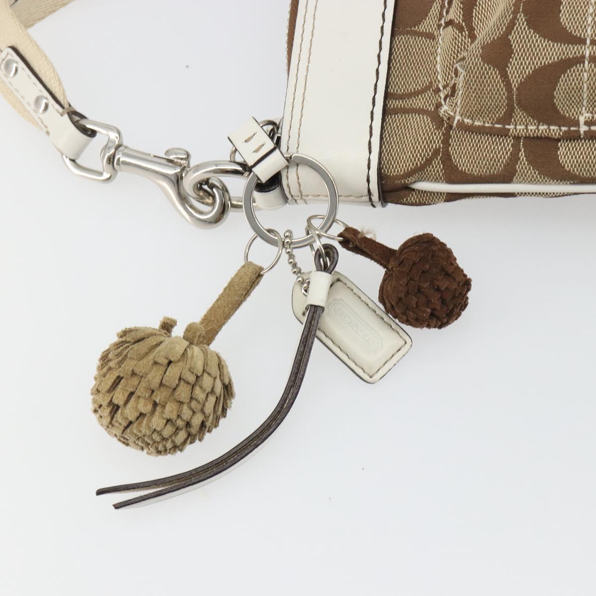 Coach Shoulder Bag Canvas Beige Silver Auth 196751A