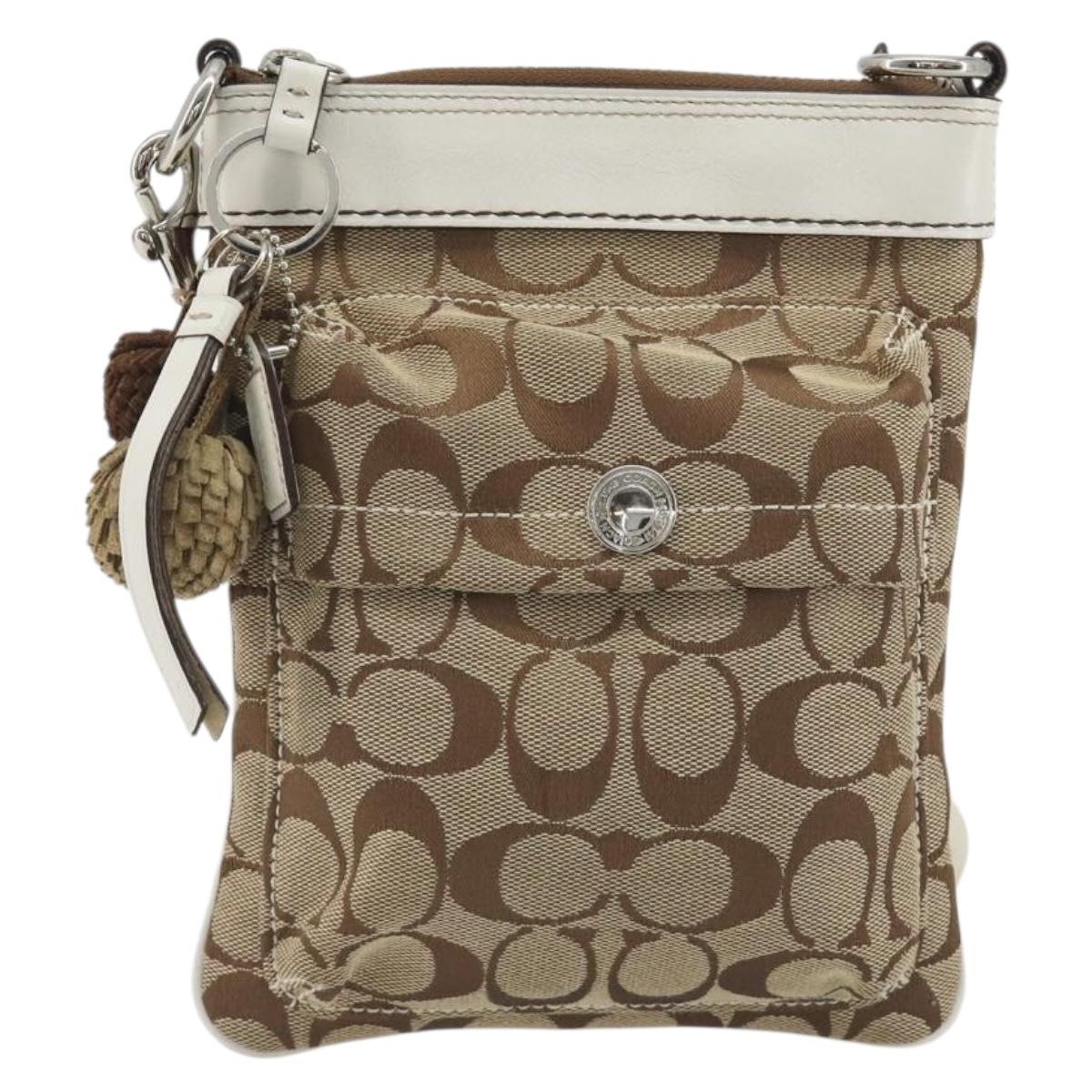 Coach Shoulder Bag Canvas Beige Silver Auth 196751A