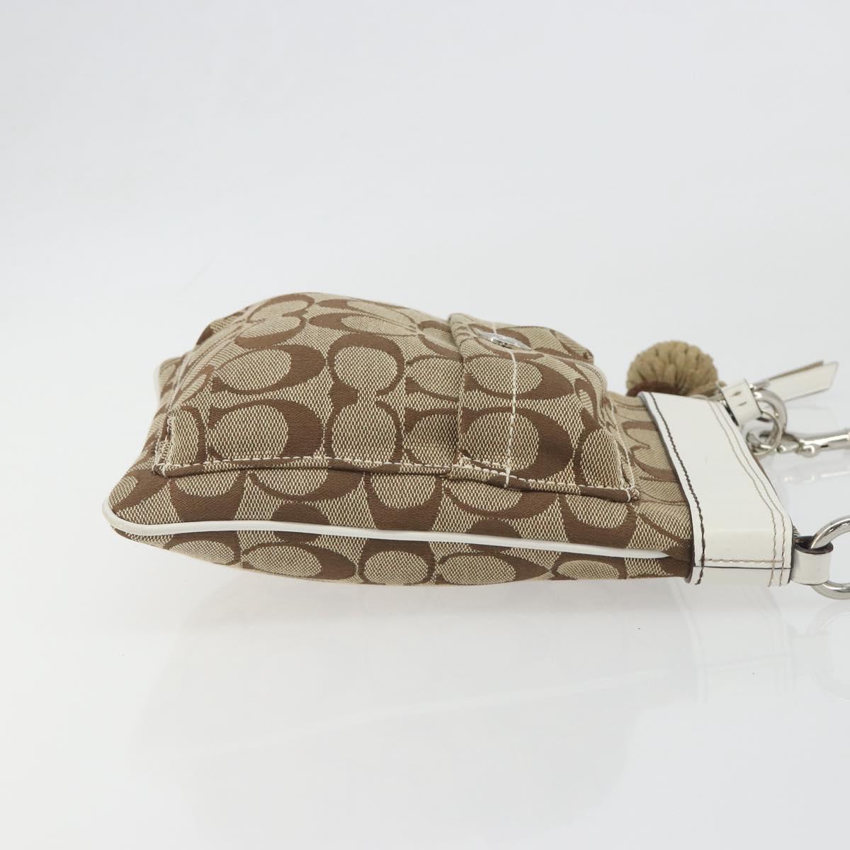 Coach Shoulder Bag Canvas Beige Silver Auth 196751A