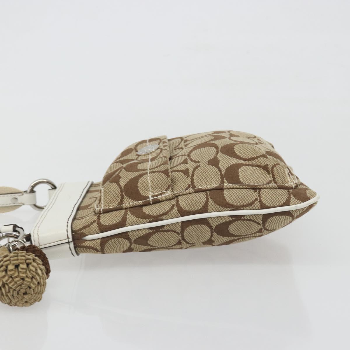 Coach Shoulder Bag Canvas Beige Silver Auth 196751A