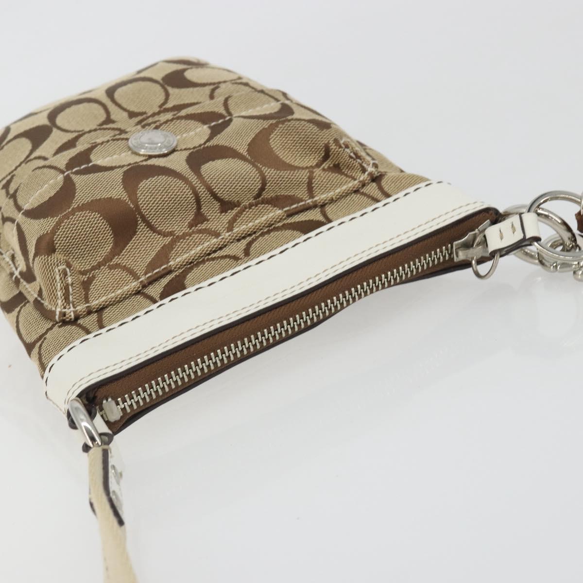 Coach Shoulder Bag Canvas Beige Silver Auth 196751A