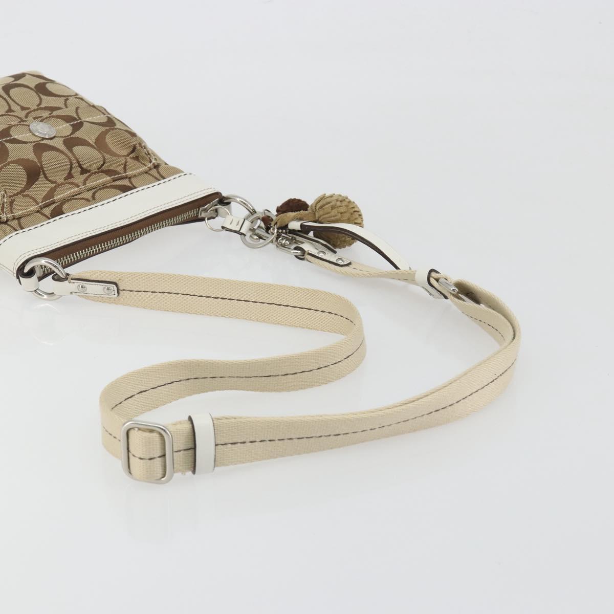 Coach Shoulder Bag Canvas Beige Silver Auth 196751A