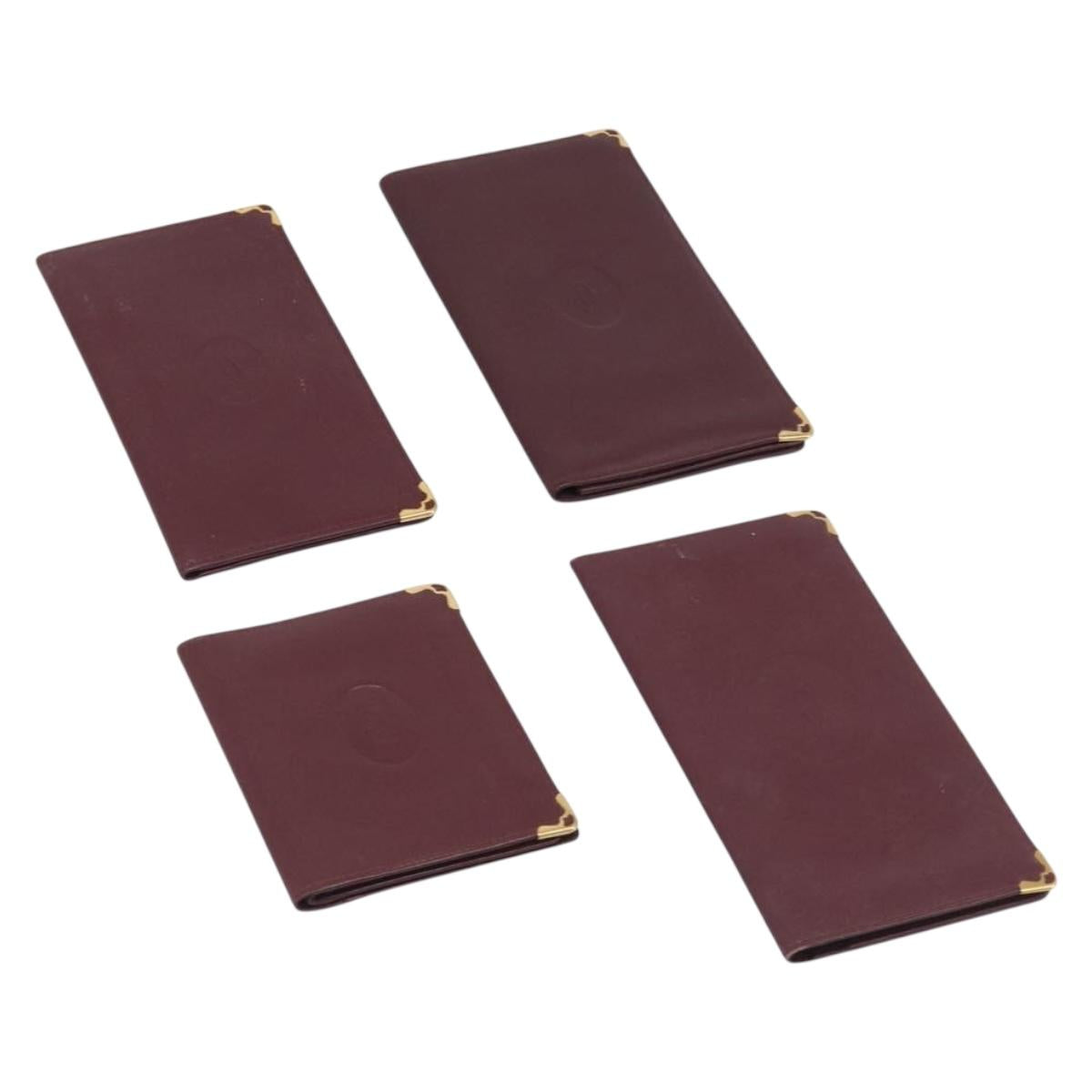CARTIER Must Line Wallet Leather 4 Set Bordeaux Gold Auth 196752