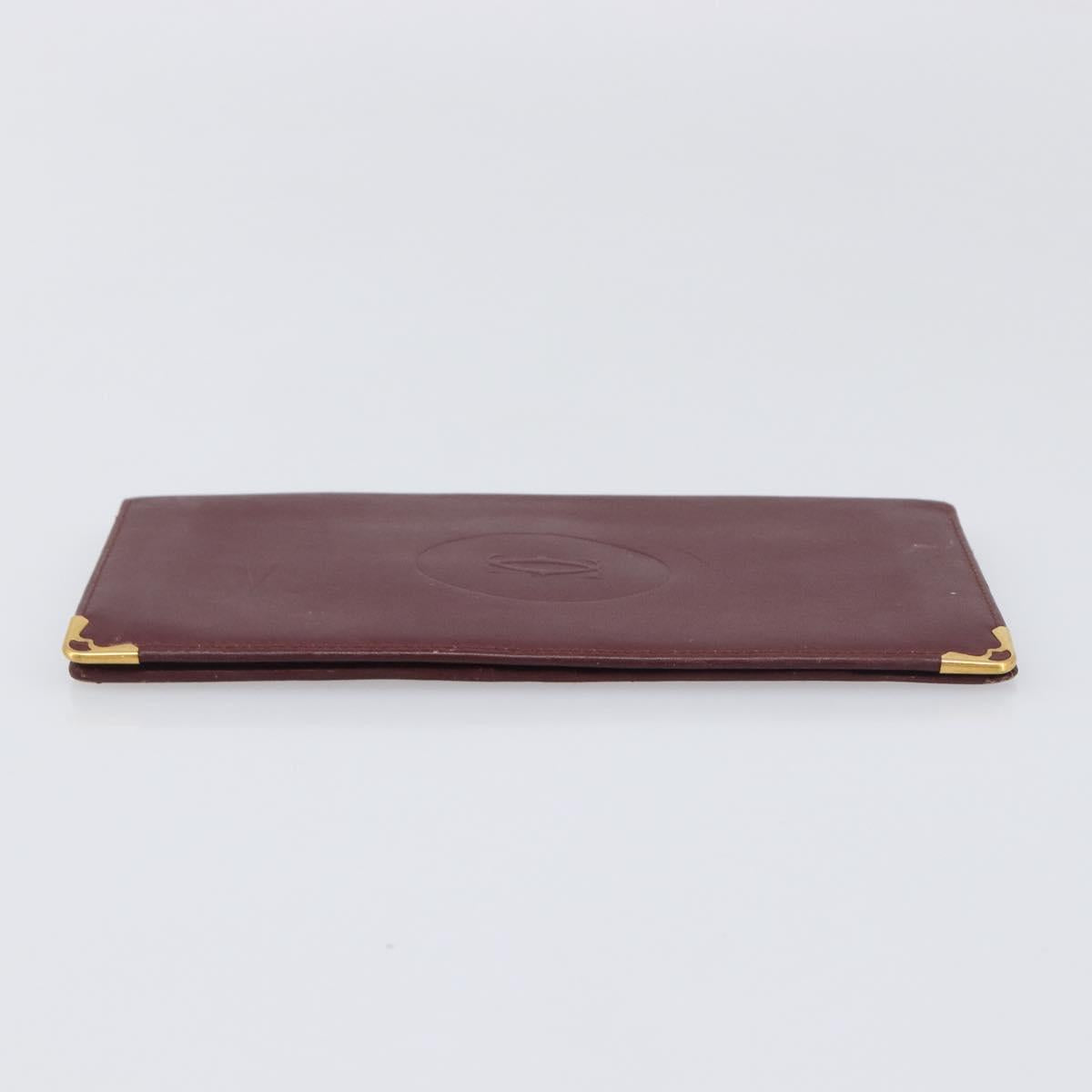 CARTIER Must Line Wallet Leather 4 Set Bordeaux Gold Auth 196752