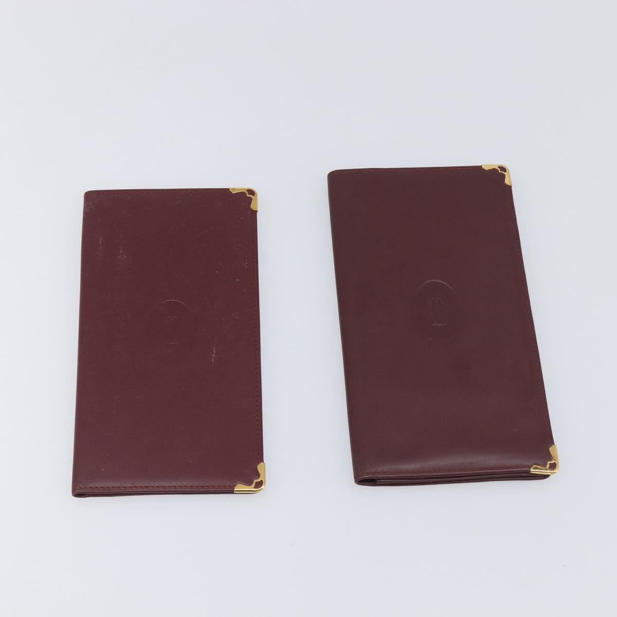 CARTIER Must Line Wallet Leather 4 Set Bordeaux Gold Auth 196752