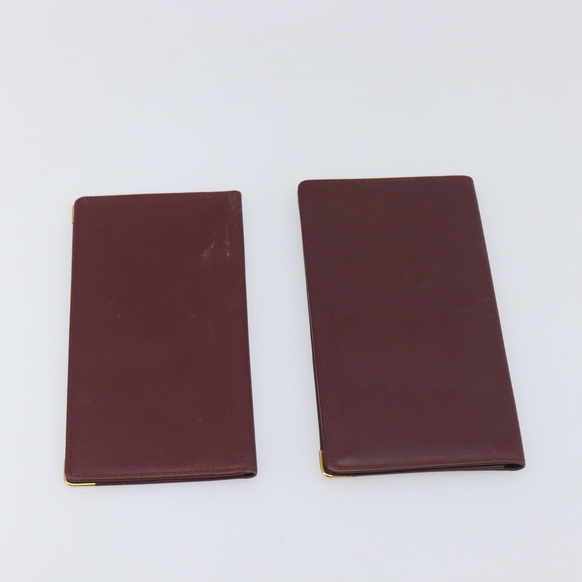 CARTIER Must Line Wallet Leather 4 Set Bordeaux Gold Auth 196752