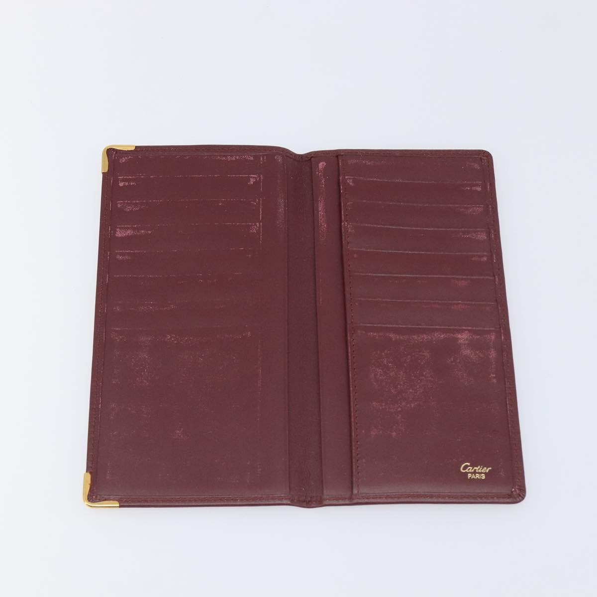 CARTIER Must Line Wallet Leather 4 Set Bordeaux Gold Auth 196752