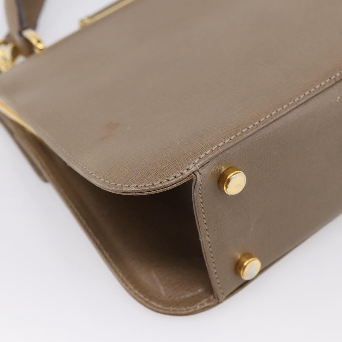 Salvatore Ferragamo Gancini Hand Bag Leather 2way Beige Gold Auth 196761