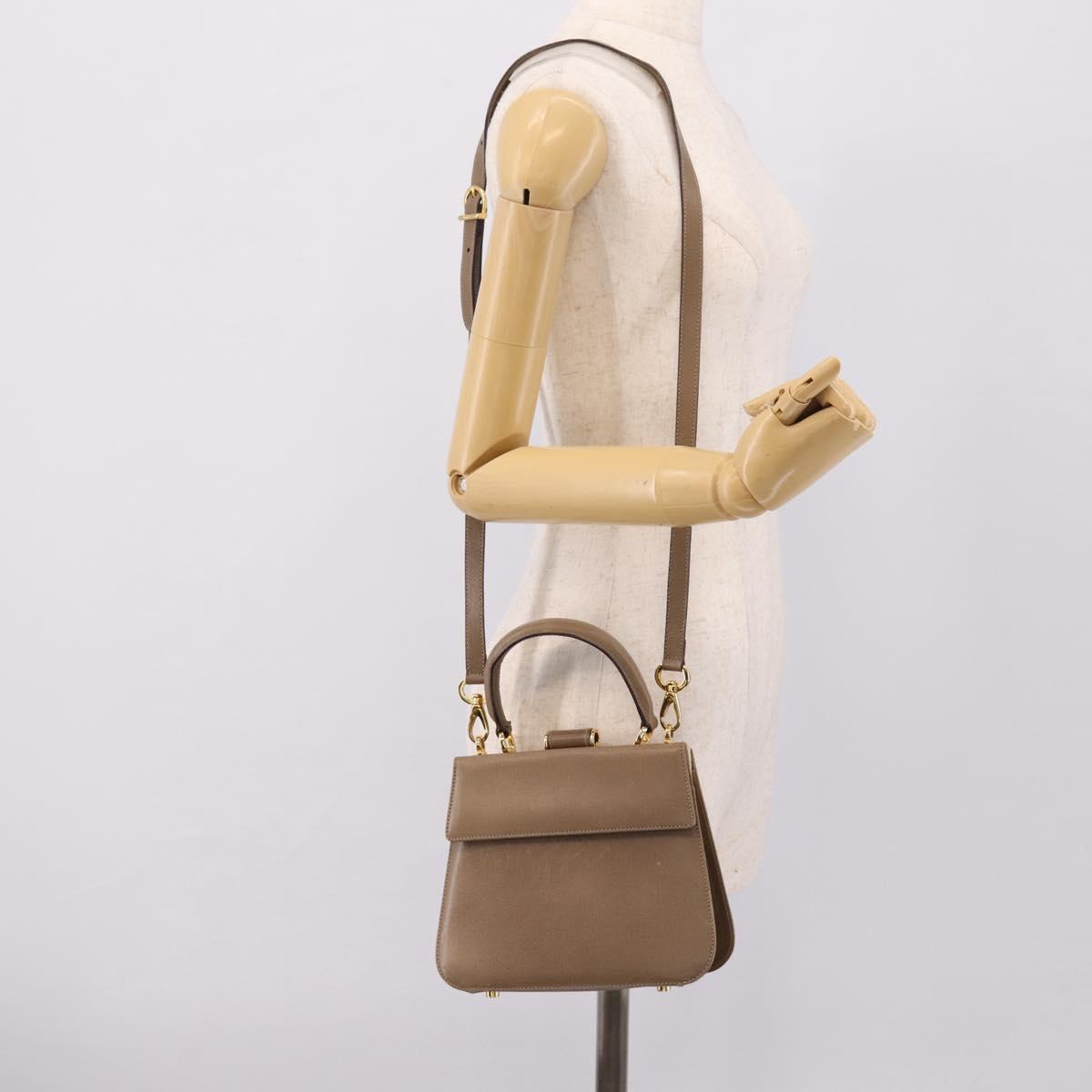 Salvatore Ferragamo Gancini Hand Bag Leather 2way Beige Gold Auth 196761