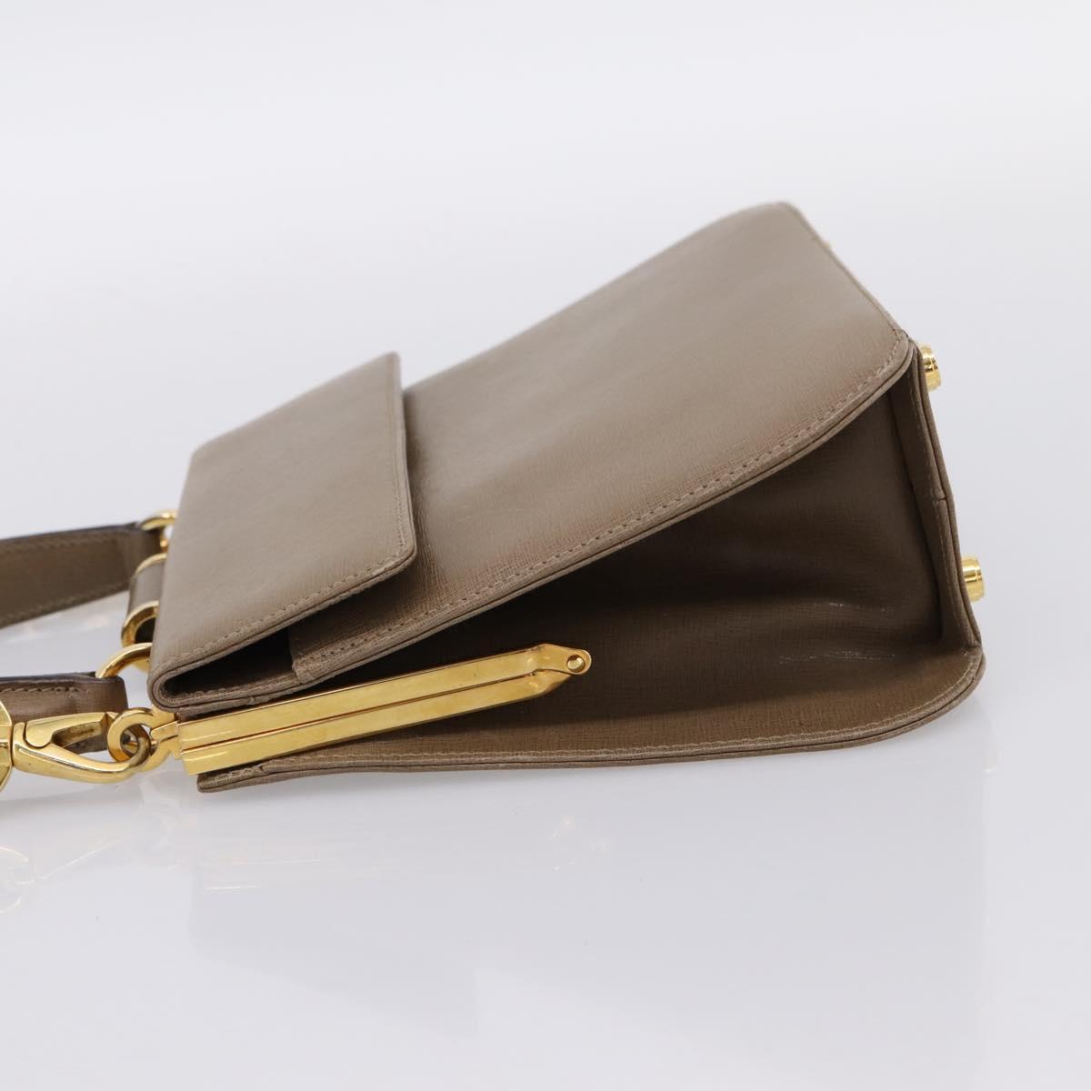 Salvatore Ferragamo Gancini Hand Bag Leather 2way Beige Gold Auth 196761