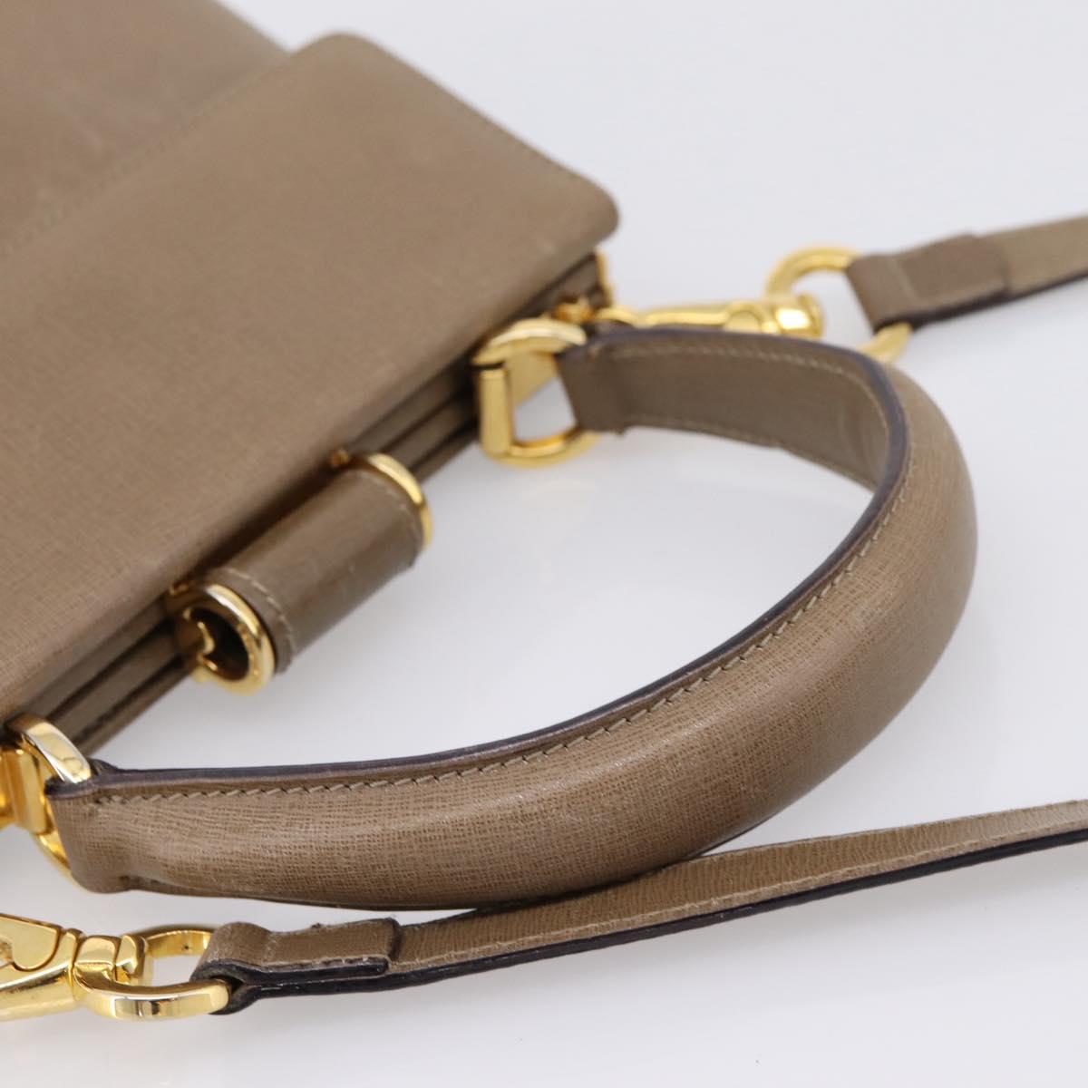 Salvatore Ferragamo Gancini Hand Bag Leather 2way Beige Gold Auth 196761