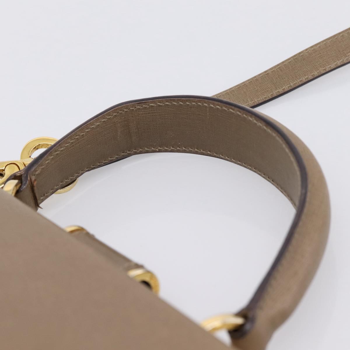 Salvatore Ferragamo Gancini Hand Bag Leather 2way Beige Gold Auth 196761