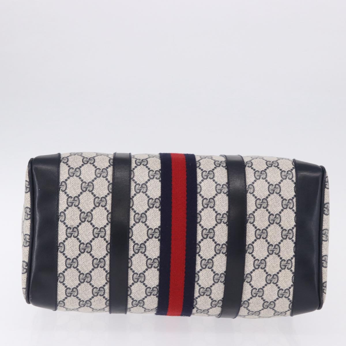 GUCCI GG Supreme Sherry Line Boston Bag PVC Navy Gold Auth 196762A