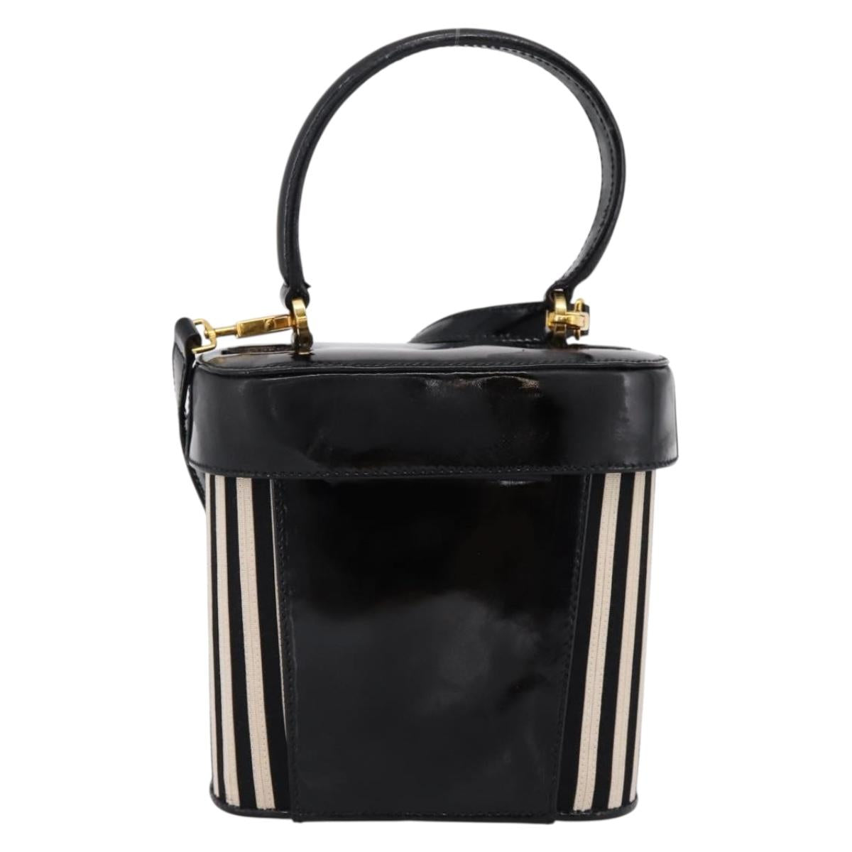 Salvatore Ferragamo Gancini Hand Bag Patent leather 2way Black Gold Auth 196764