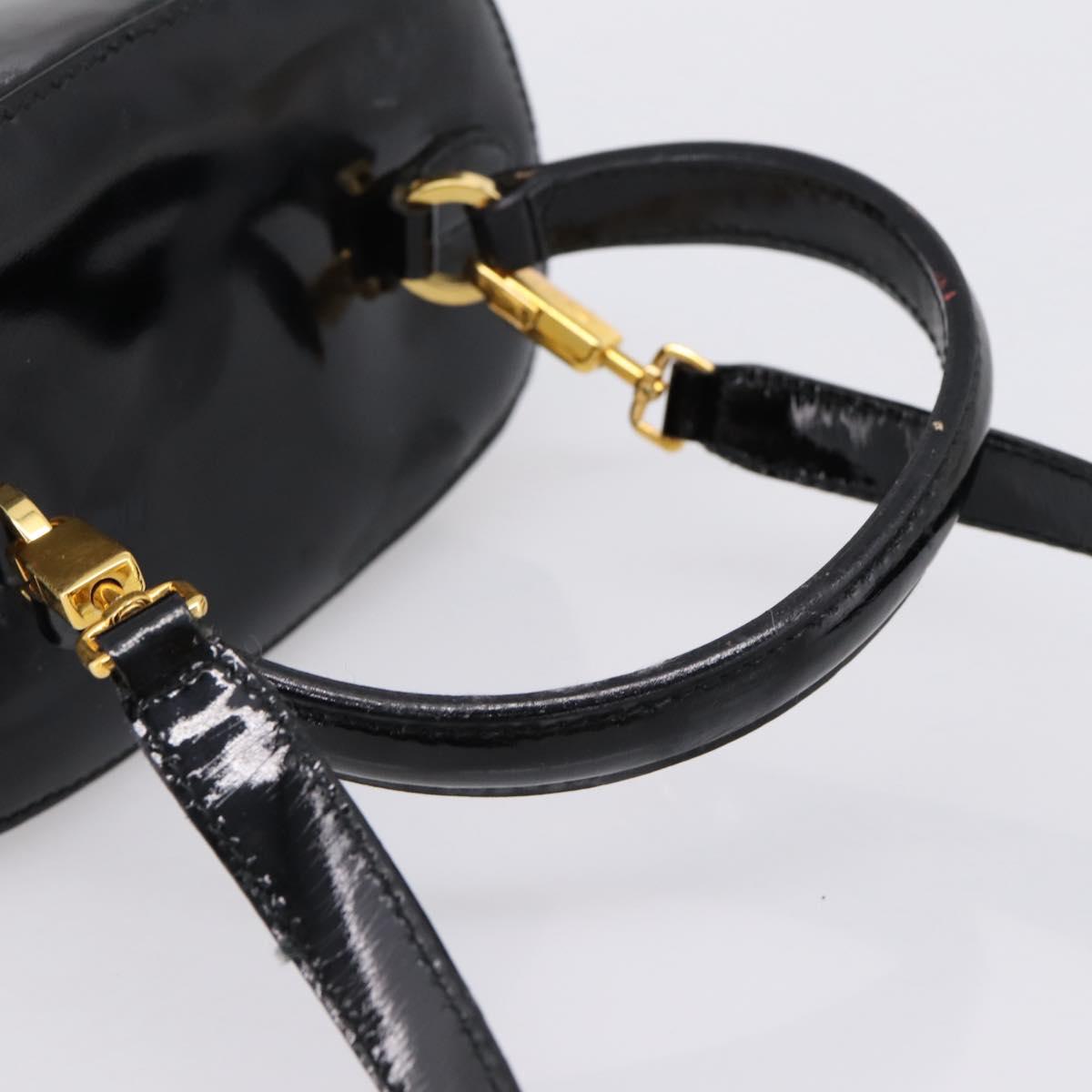 Salvatore Ferragamo Gancini Hand Bag Patent leather 2way Black Gold Auth 196764