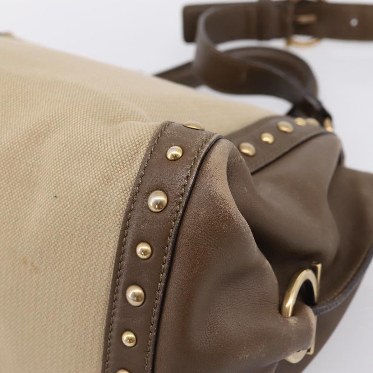 Salvatore Ferragamo Gancini Hand Bag Canvas 2way Beige Gold Auth 196765