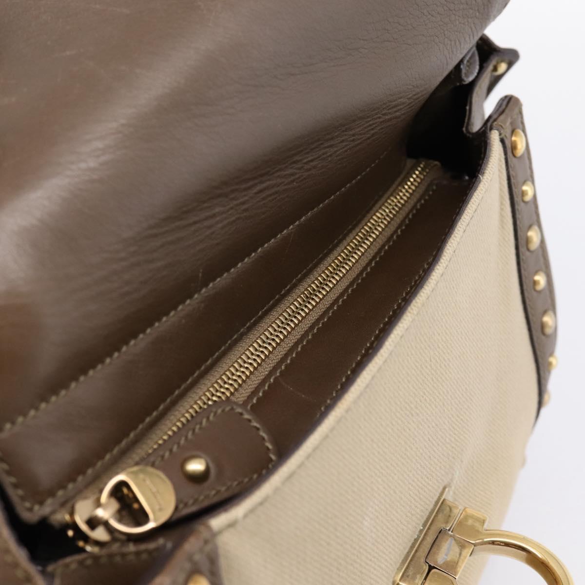 Salvatore Ferragamo Gancini Hand Bag Canvas 2way Beige Gold Auth 196765
