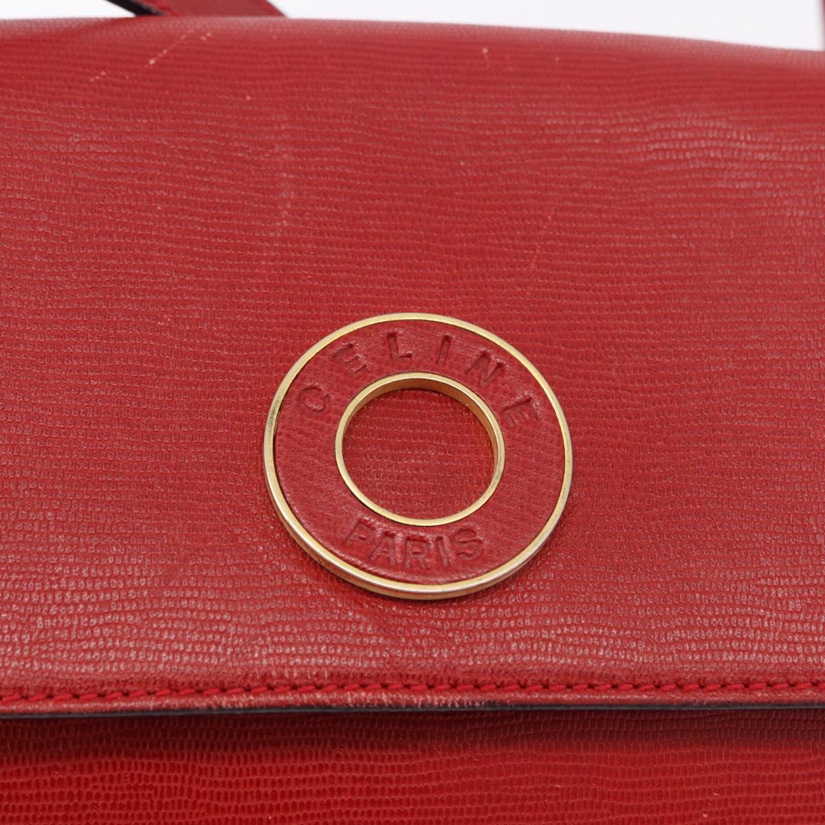 CELINE Shoulder Bag Leather Red Gold Auth 196766A