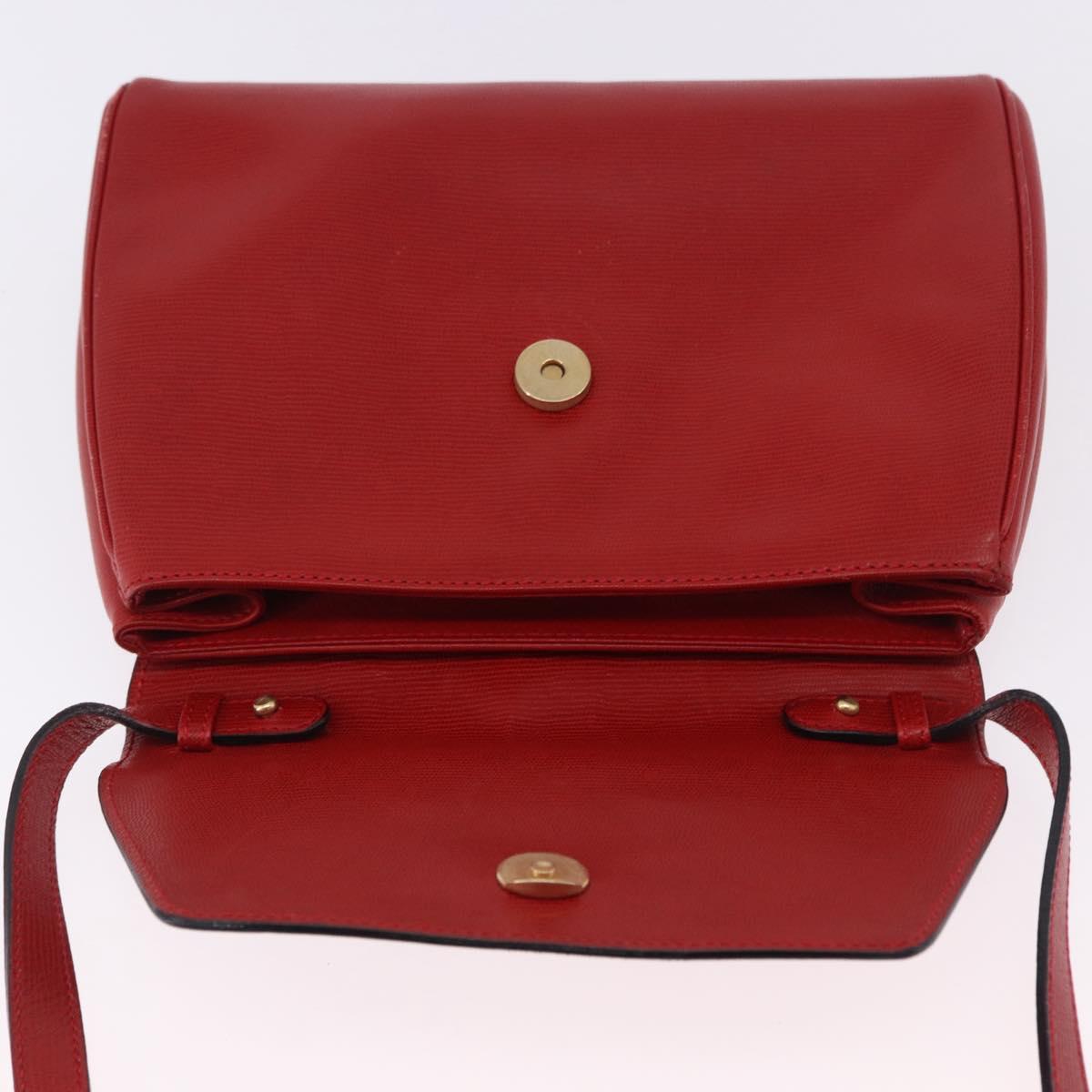 CELINE Shoulder Bag Leather Red Gold Auth 196766A