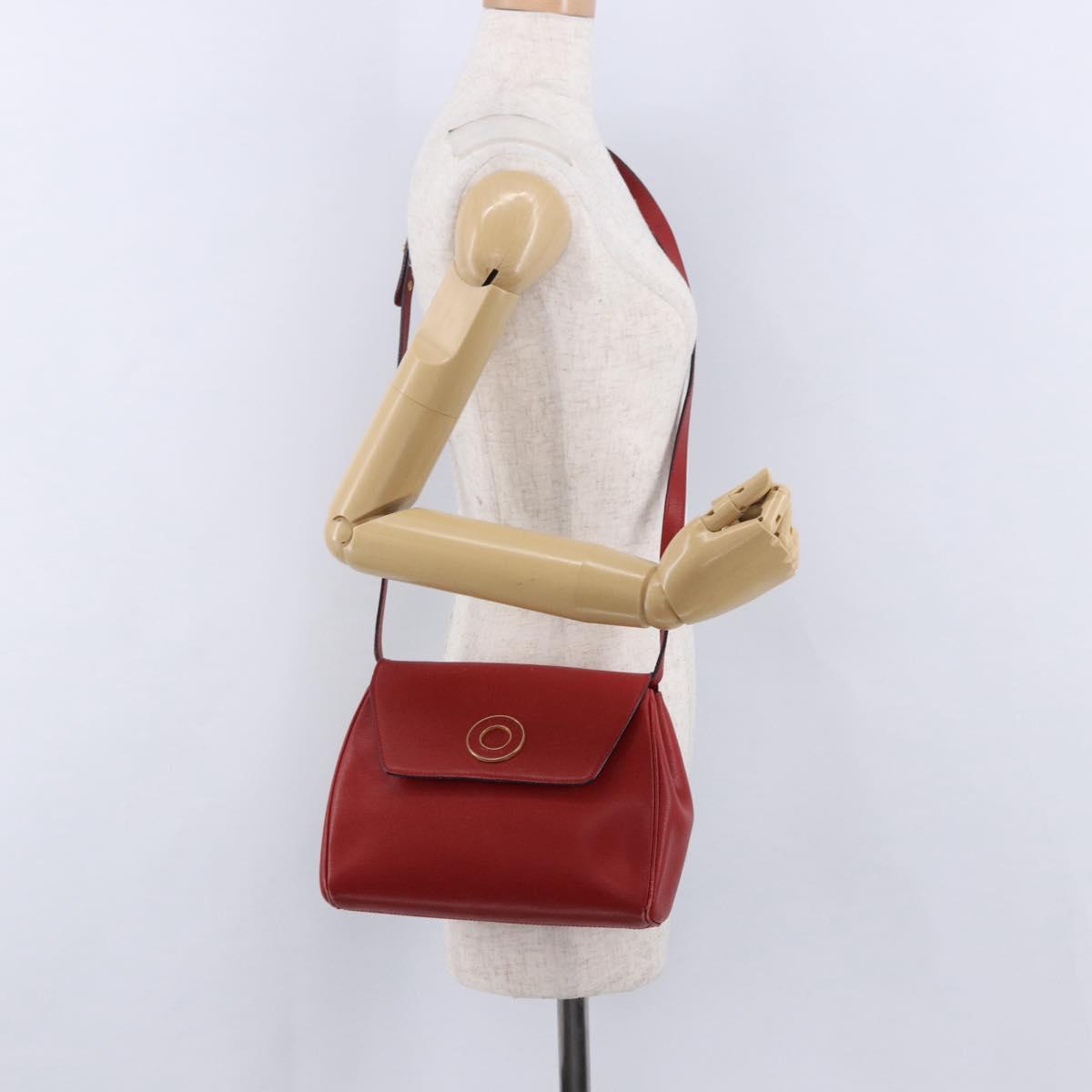 CELINE Shoulder Bag Leather Red Gold Auth 196766A