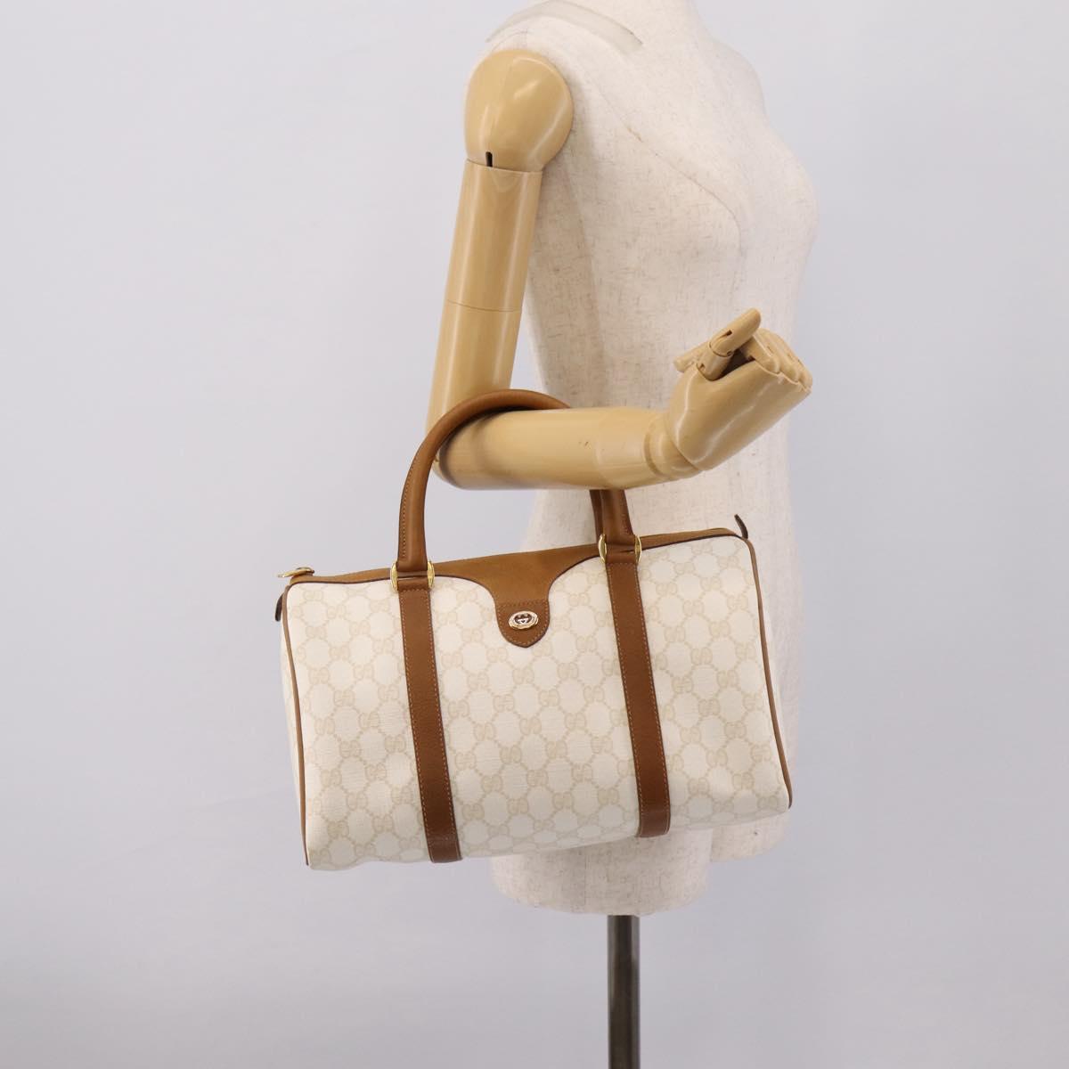 GUCCI Micro GG Supreme Boston Bag PVC White Gold 40 02 007 Auth 196769