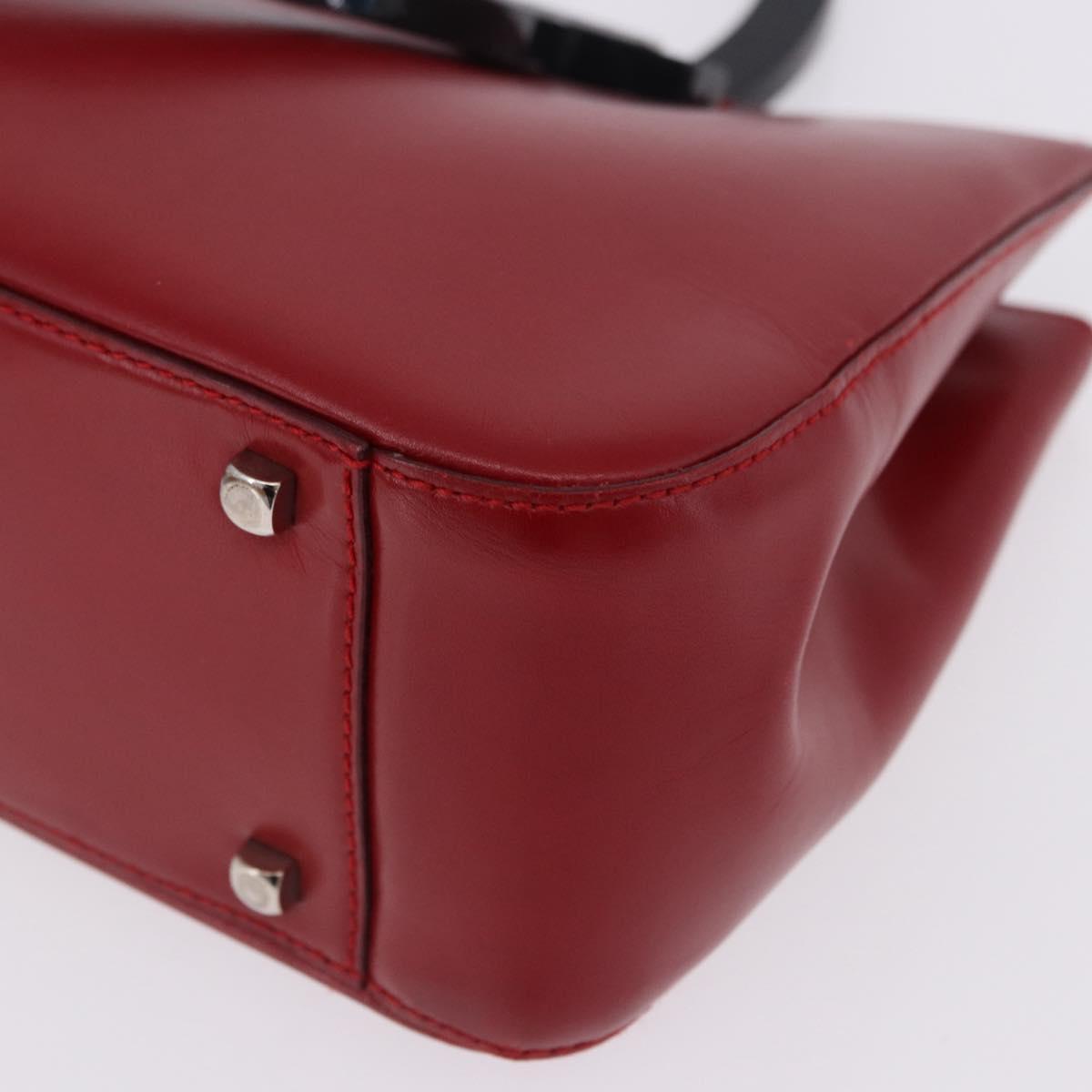 Salvatore Ferragamo Gancini Hand Bag Leather Red Silver Auth 196770A