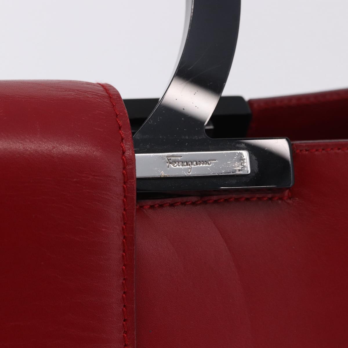 Salvatore Ferragamo Gancini Hand Bag Leather Red Silver Auth 196770A