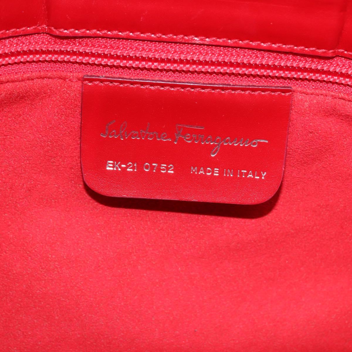 Salvatore Ferragamo Gancini Hand Bag Leather Red Silver Auth 196770A