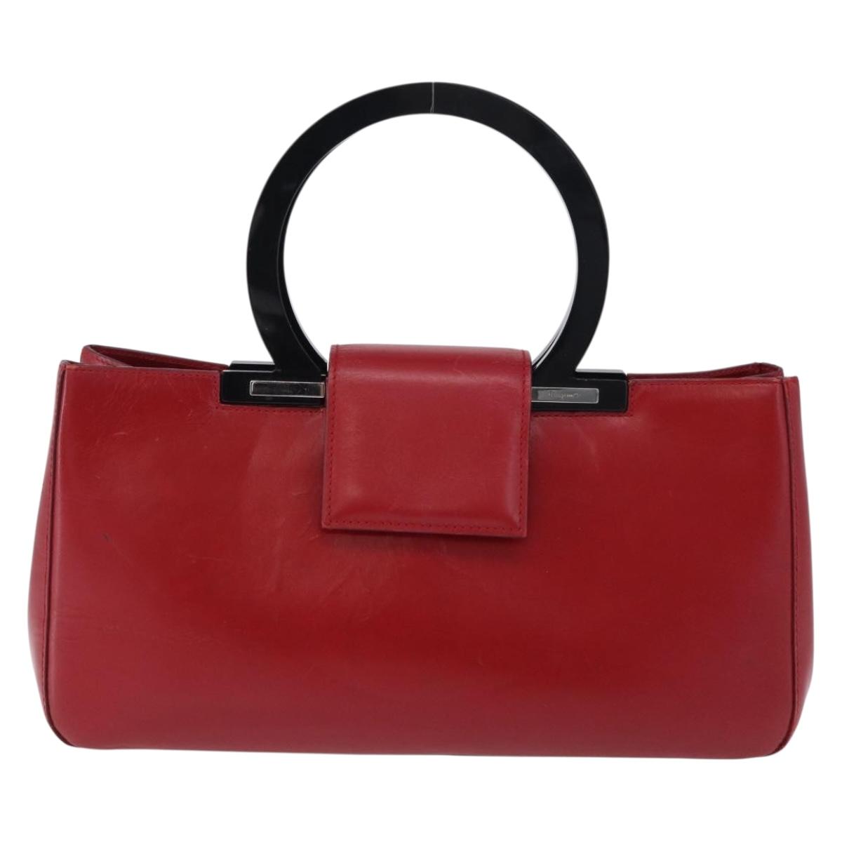 Salvatore Ferragamo Gancini Hand Bag Leather Red Silver Auth 196770A