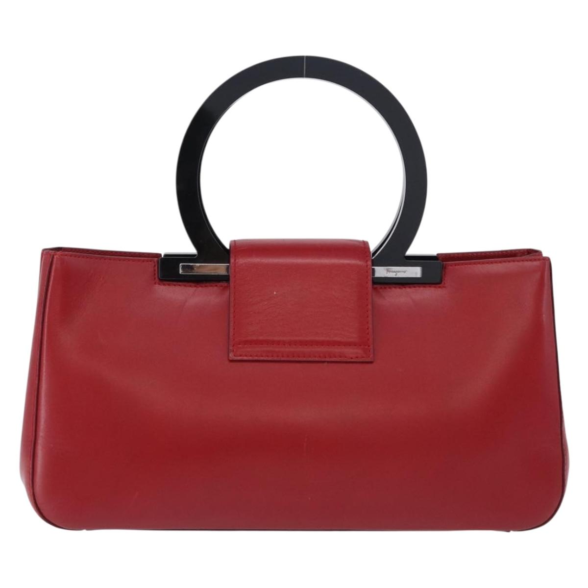 Salvatore Ferragamo Gancini Hand Bag Leather Red Silver Auth 196770A