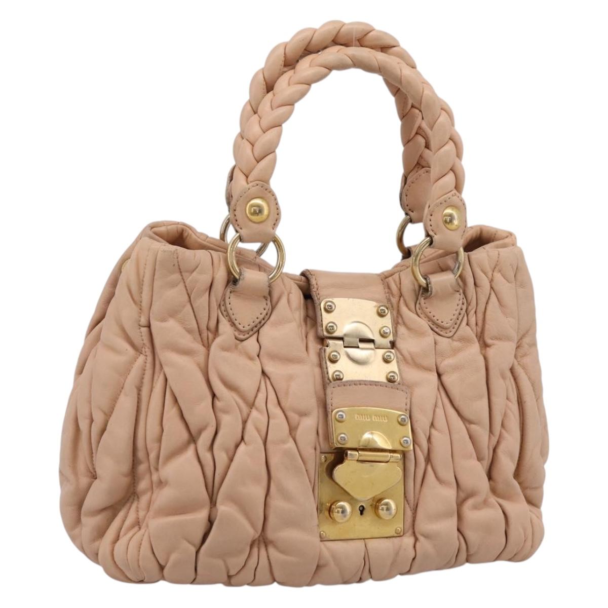 Miu Miu Matelasse Hand Bag Leather Beige Gold Auth 196771