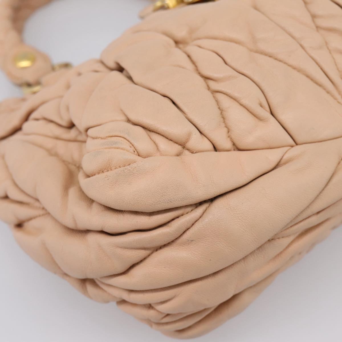 Miu Miu Matelasse Hand Bag Leather Beige Gold Auth 196771