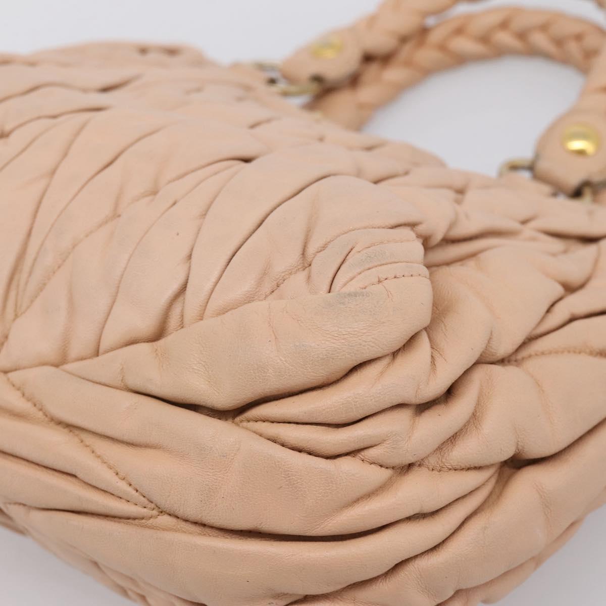 Miu Miu Matelasse Hand Bag Leather Beige Gold Auth 196771