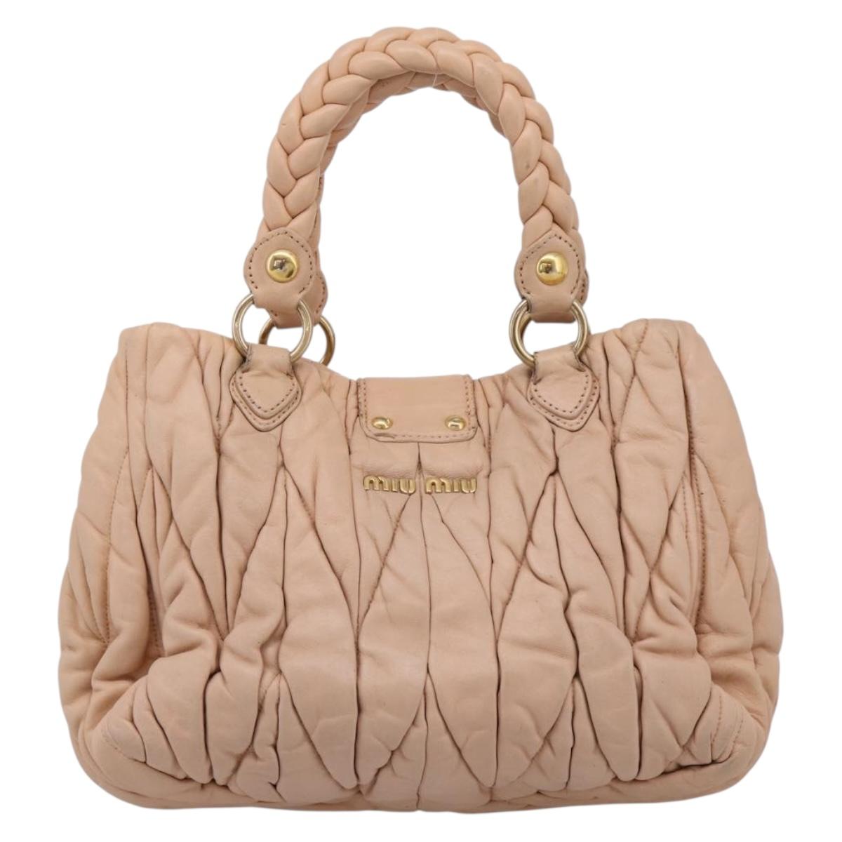 Miu Miu Matelasse Hand Bag Leather Beige Gold Auth 196771
