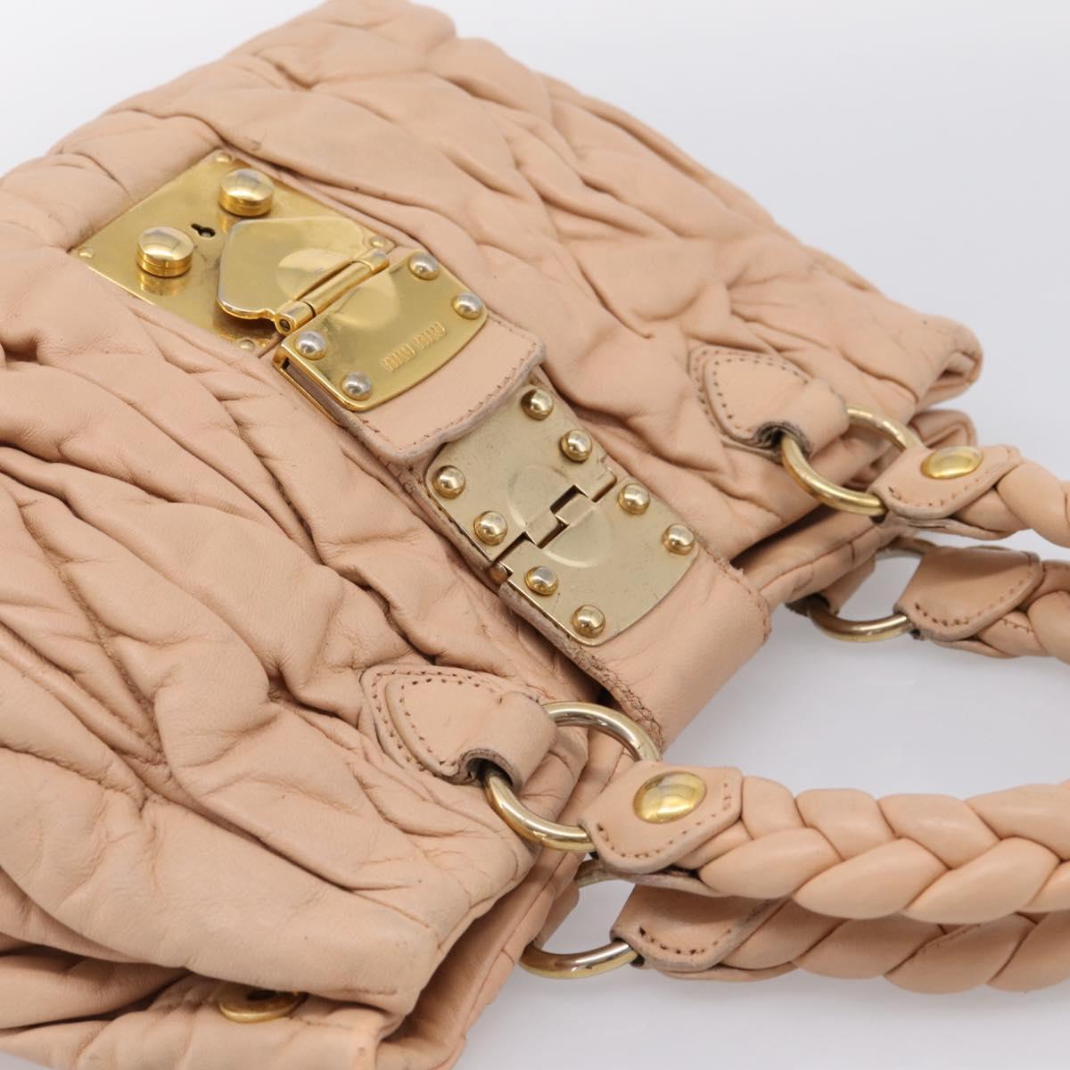 Miu Miu Matelasse Hand Bag Leather Beige Gold Auth 196771