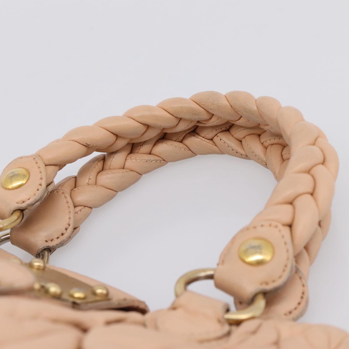 Miu Miu Matelasse Hand Bag Leather Beige Gold Auth 196771