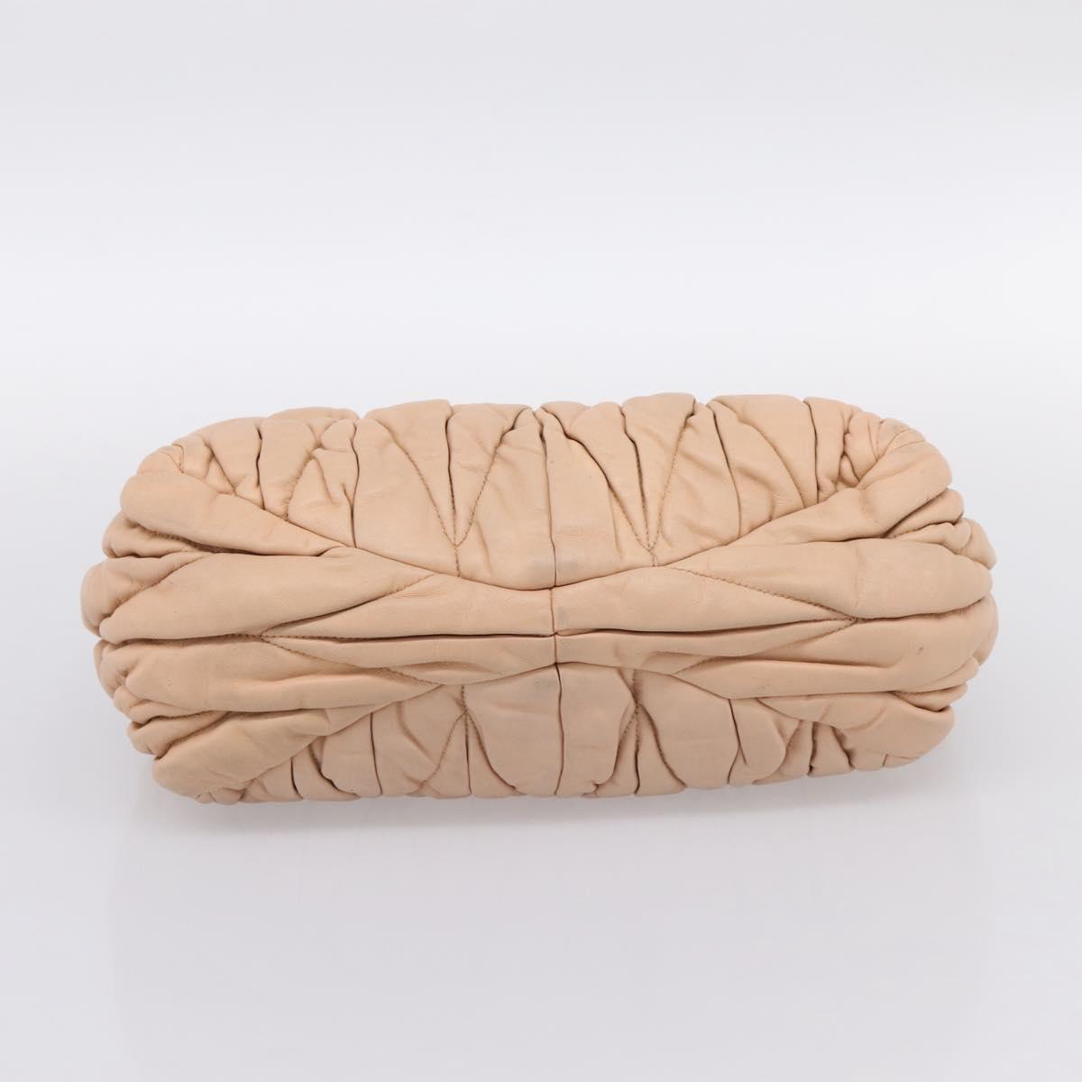 Miu Miu Matelasse Hand Bag Leather Beige Gold Auth 196771