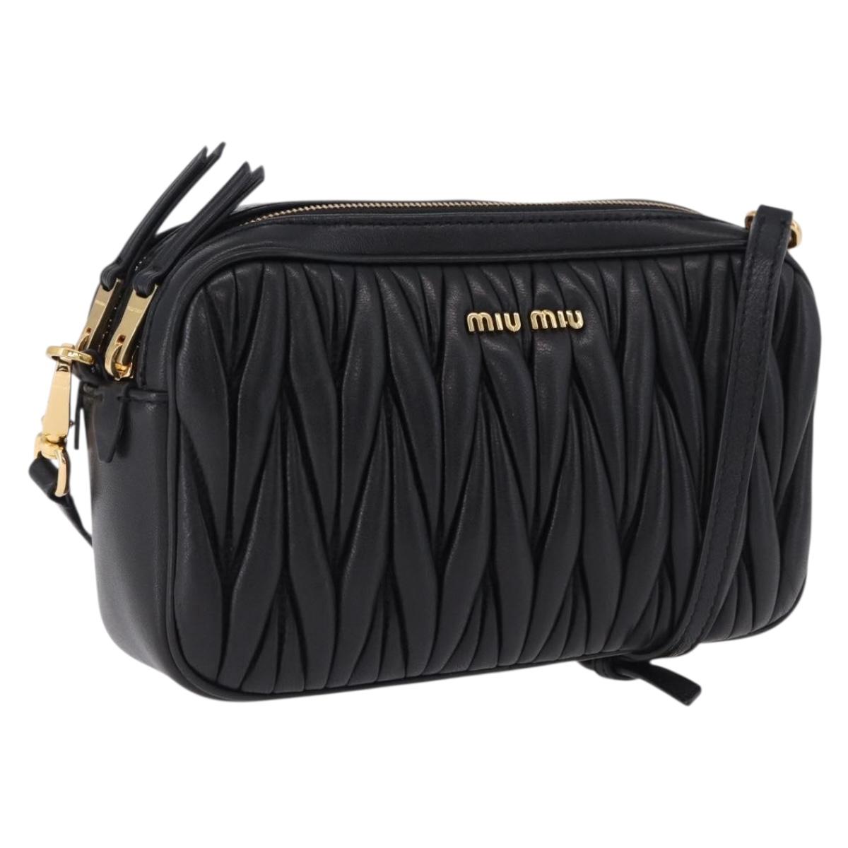 Miu Miu Matelasse Shoulder Bag Leather Black Gold Auth 196773V