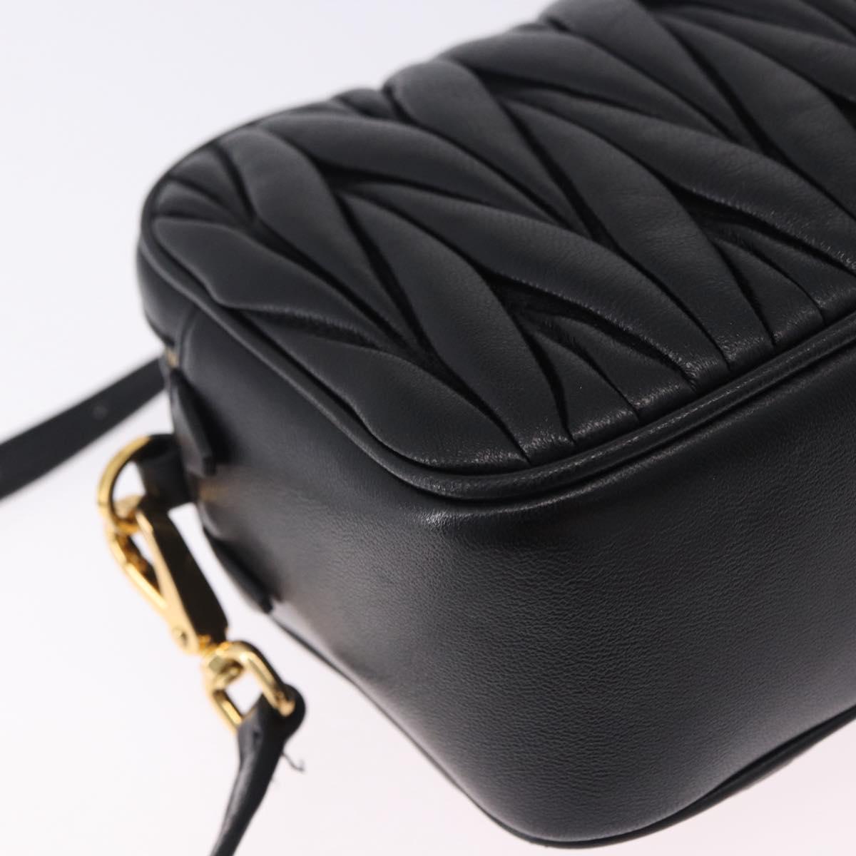 Miu Miu Matelasse Shoulder Bag Leather Black Gold Auth 196773V